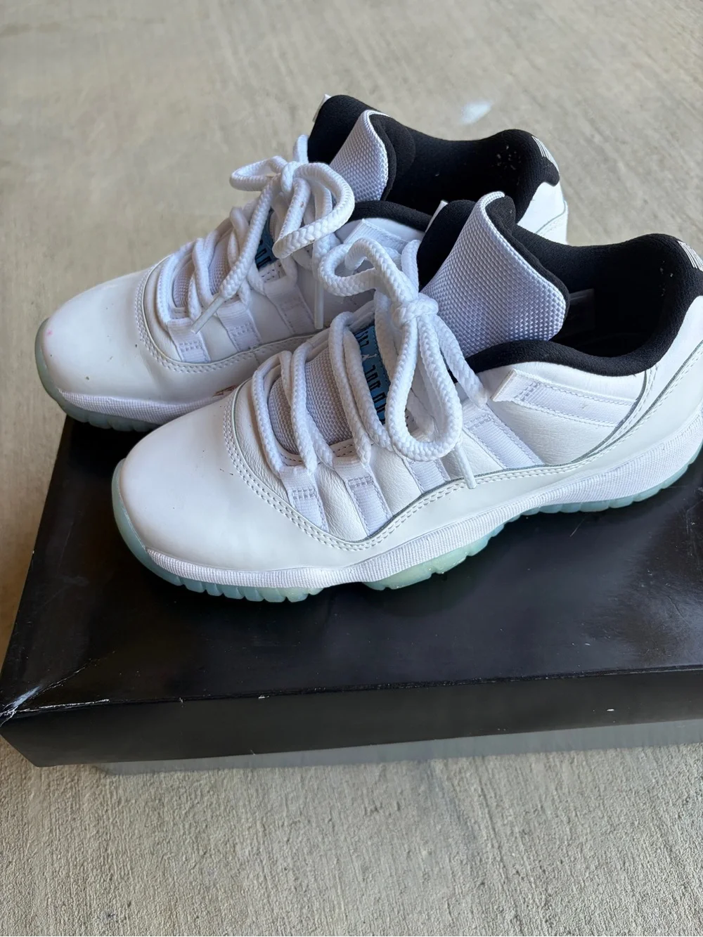 Jordan Kids White and Black Low-Top Sneakers with Light Blue Accents